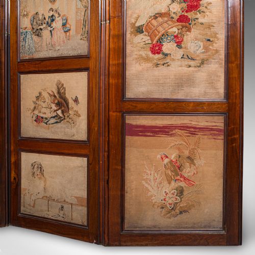 LARGE ANTIQUE 4PANEL PRIVACY SCREEN ENGLISH ROOM DIVIDER NEEDLEPOINT REGENCY - ADDITIONAL PHOTO 8