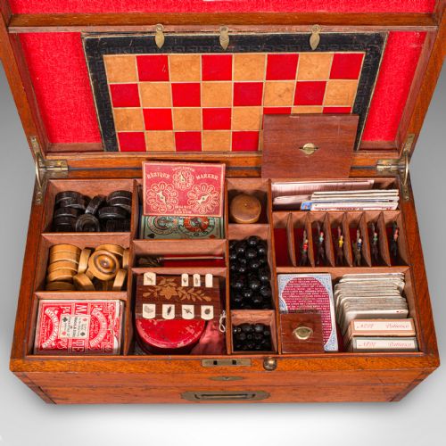 fig 4. Antique Parlour Games Compendium, English, Gaming Box, Chess, Cards, Victorian