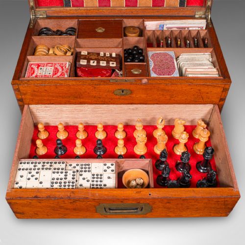 fig 5. Antique Parlour Games Compendium, English, Gaming Box, Chess, Cards, Victorian