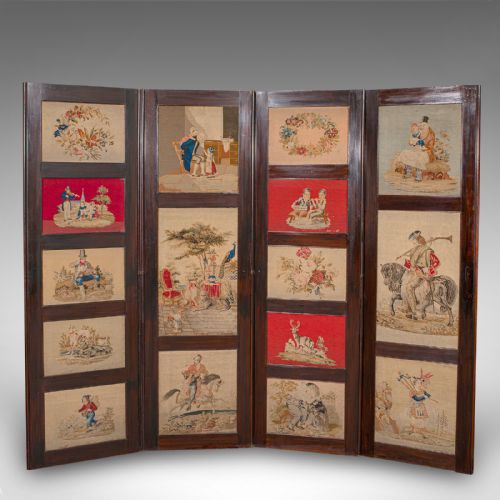 6' 7 TALL ANTIQUE ROOM DIVIDER ENGLISH NEEDLEPOINT PRIVACY SCREEN REGENCY - ADDITIONAL PHOTO 1
