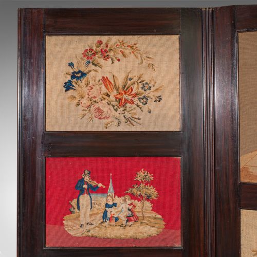 6' 7 TALL ANTIQUE ROOM DIVIDER ENGLISH NEEDLEPOINT PRIVACY SCREEN REGENCY - ADDITIONAL PHOTO 4