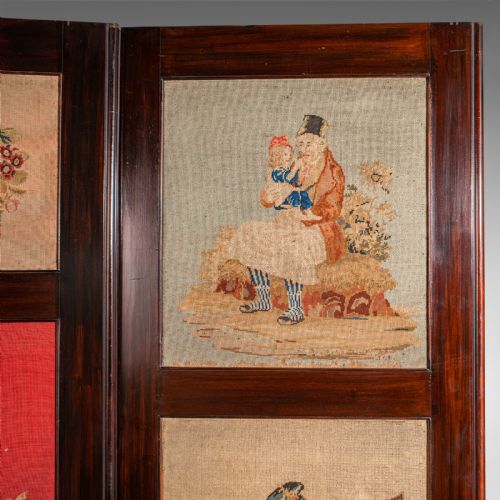 6' 7 TALL ANTIQUE ROOM DIVIDER ENGLISH NEEDLEPOINT PRIVACY SCREEN REGENCY - ADDITIONAL PHOTO 7