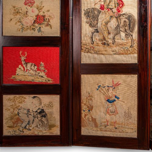 6' 7 TALL ANTIQUE ROOM DIVIDER ENGLISH NEEDLEPOINT PRIVACY SCREEN REGENCY - ADDITIONAL PHOTO 8