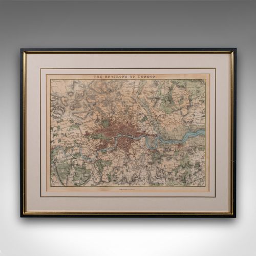 fig 1. Antique Map, The Environs of London, English, Framed City Plan, Victorian, 1850