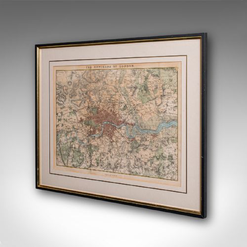 fig 3. Antique Map, The Environs of London, English, Framed City Plan, Victorian, 1850