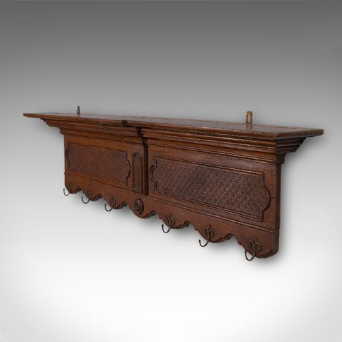 fig 2. 6 Hook Antique Reception Hall Coat Rack, English Oak, Cloakroom Valet, Edwardian