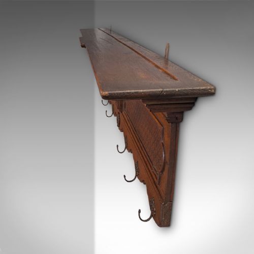 fig 3. 6 Hook Antique Reception Hall Coat Rack, English Oak, Cloakroom Valet, Edwardian