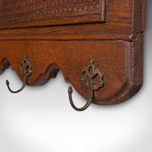 fig 4. 6 Hook Antique Reception Hall Coat Rack, English Oak, Cloakroom Valet, Edwardian