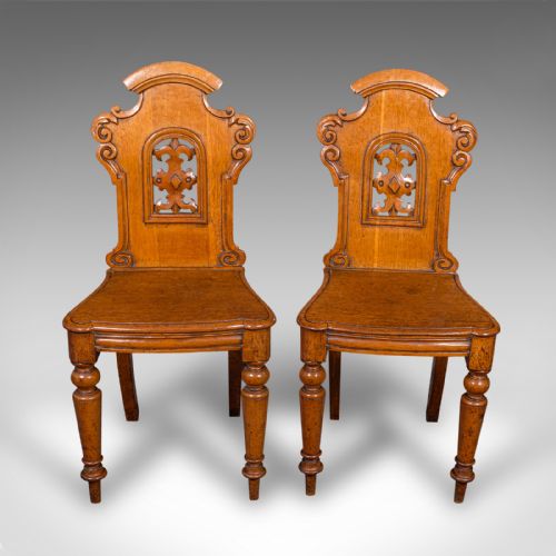PAIR OF ANTIQUE HALL CHAIRS SCOTTISH OAK RECEPTION SEATS REGENCY CIRCA 1830 - ADDITIONAL PHOTO 1