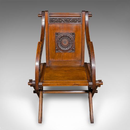 ANTIQUE GLASTONBURY CHAIR ENGLISH OAK ELBOW SEAT GOTHIC REVIVAL VICTORIAN - ADDITIONAL PHOTO 1
