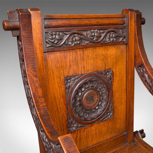 ANTIQUE GLASTONBURY CHAIR ENGLISH OAK ELBOW SEAT GOTHIC REVIVAL VICTORIAN - ADDITIONAL PHOTO 6