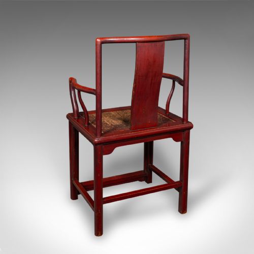 PAIR OF ANTIQUE SIDE CHAIRS ORIENTAL LACQUERED ELBOW SEATS CANE VICTORIAN - ADDITIONAL PHOTO 4