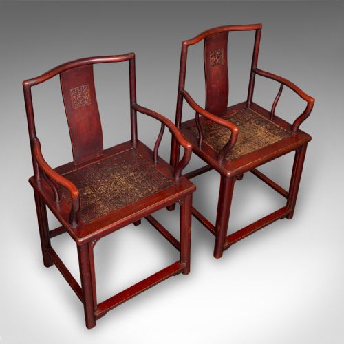PAIR OF ANTIQUE SIDE CHAIRS ORIENTAL LACQUERED ELBOW SEATS CANE VICTORIAN - ADDITIONAL PHOTO 5