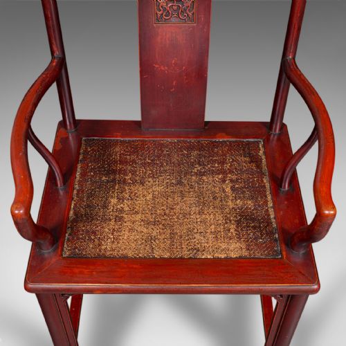 PAIR OF ANTIQUE SIDE CHAIRS ORIENTAL LACQUERED ELBOW SEATS CANE VICTORIAN - ADDITIONAL PHOTO 6