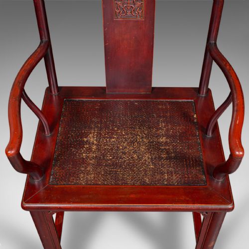 PAIR OF ANTIQUE SIDE CHAIRS ORIENTAL LACQUERED ELBOW SEATS CANE VICTORIAN - ADDITIONAL PHOTO 7