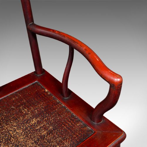PAIR OF ANTIQUE SIDE CHAIRS ORIENTAL LACQUERED ELBOW SEATS CANE VICTORIAN - ADDITIONAL PHOTO 9