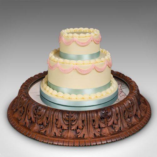 ANTIQUE CAKE DISPLAY STAND GERMAN OAK MIRRORED GATEAU CENTREPIECE VICTORIAN - ADDITIONAL PHOTO 1