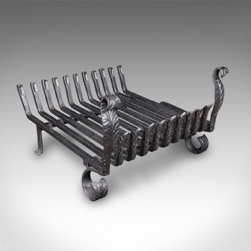 Antique Fire Grate, English, Wrought Iron, Fireplace Basket, Edwardian, C.1910