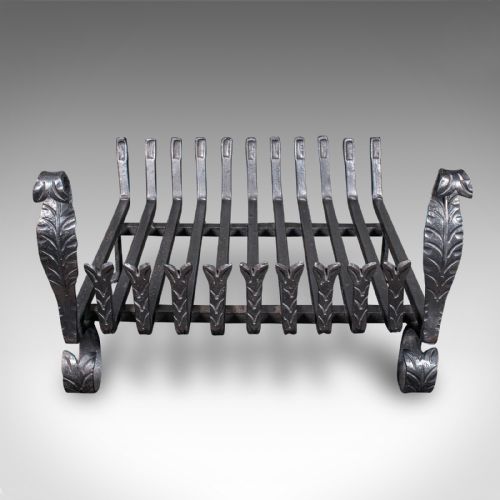 fig 1. Antique Fire Grate, English, Wrought Iron, Fireplace Basket, Edwardian, C.1910