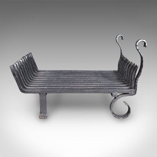 fig 2. Antique Fire Grate, English, Wrought Iron, Fireplace Basket, Edwardian, C.1910