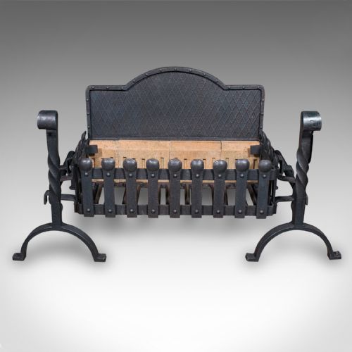 LARGE ANTIQUE FIREPLACE SET ENGLISH INGLENOOK FIRE BASKET ANDIRONS VICTORIAN - ADDITIONAL PHOTO 1