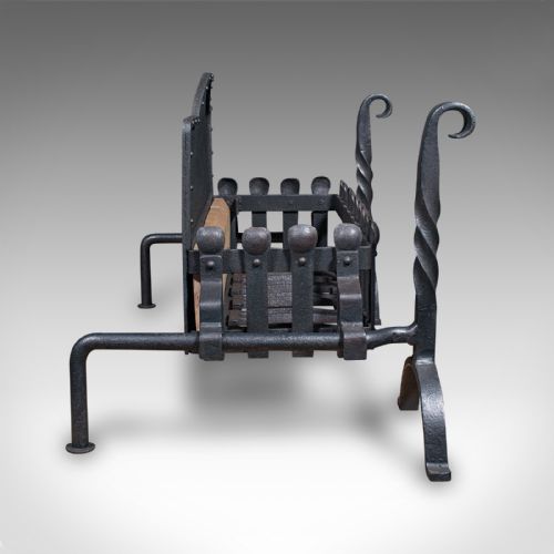 LARGE ANTIQUE FIREPLACE SET ENGLISH INGLENOOK FIRE BASKET ANDIRONS VICTORIAN - ADDITIONAL PHOTO 2