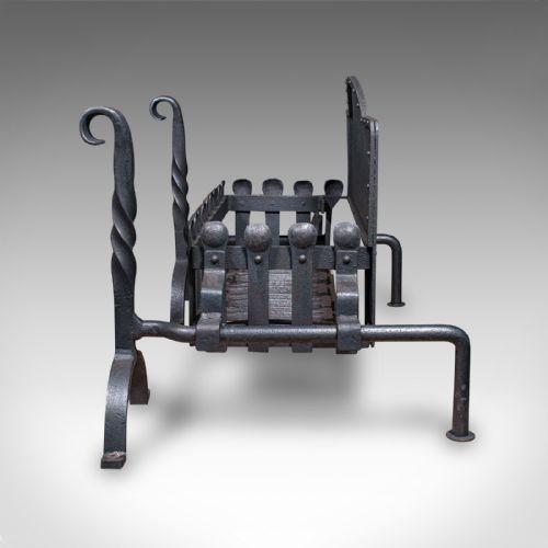 LARGE ANTIQUE FIREPLACE SET ENGLISH INGLENOOK FIRE BASKET ANDIRONS VICTORIAN - ADDITIONAL PHOTO 4