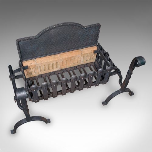 LARGE ANTIQUE FIREPLACE SET ENGLISH INGLENOOK FIRE BASKET ANDIRONS VICTORIAN - ADDITIONAL PHOTO 5