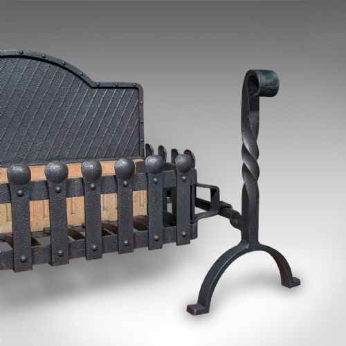 LARGE ANTIQUE FIREPLACE SET ENGLISH INGLENOOK FIRE BASKET ANDIRONS VICTORIAN - ADDITIONAL PHOTO 8