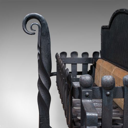 LARGE ANTIQUE FIREPLACE SET ENGLISH INGLENOOK FIRE BASKET ANDIRONS VICTORIAN - ADDITIONAL PHOTO 9