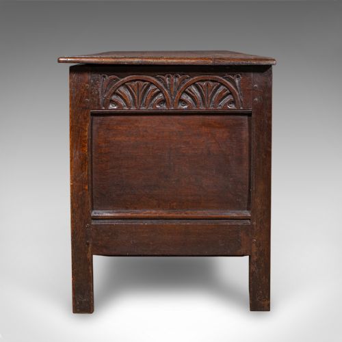 LARGE ANTIQUE CARVED COFFER ENGLISH OAK BLANKET CHEST WILLIAM III CIRCA 1700 - ADDITIONAL PHOTO 5