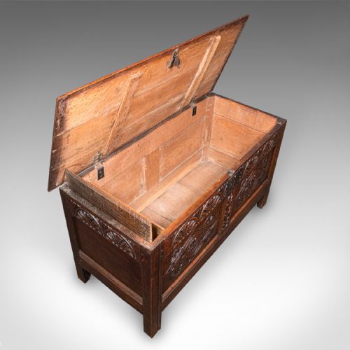 LARGE ANTIQUE CARVED COFFER ENGLISH OAK BLANKET CHEST WILLIAM III CIRCA 1700 - ADDITIONAL PHOTO 6