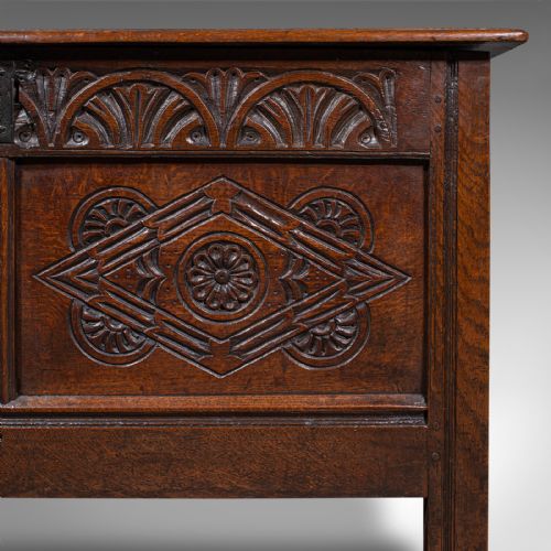 LARGE ANTIQUE CARVED COFFER ENGLISH OAK BLANKET CHEST WILLIAM III CIRCA 1700 - ADDITIONAL PHOTO 9