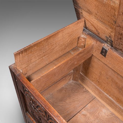 LARGE ANTIQUE CARVED COFFER ENGLISH OAK BLANKET CHEST WILLIAM III CIRCA 1700 - ADDITIONAL PHOTO 10