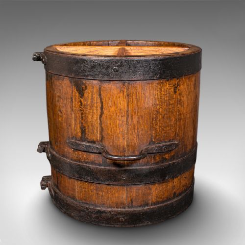 ANTIQUE COOPERED STICK STAND ENGLISH OAK BARREL UMBRELLA LOOP VICTORIAN - ADDITIONAL PHOTO 3