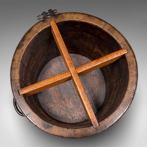 ANTIQUE COOPERED STICK STAND ENGLISH OAK BARREL UMBRELLA LOOP VICTORIAN - ADDITIONAL PHOTO 7