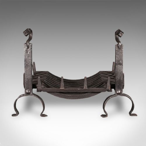 ANTIQUE FIREPLACE SET ENGLISH WROUGHT IRON FIRE BASKET ANDIRONS VICTORIAN - ADDITIONAL PHOTO 1