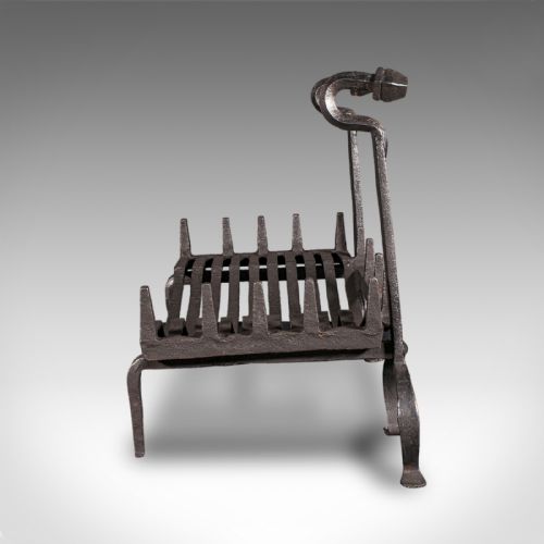 ANTIQUE FIREPLACE SET ENGLISH WROUGHT IRON FIRE BASKET ANDIRONS VICTORIAN - ADDITIONAL PHOTO 2