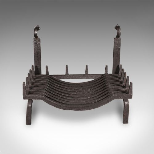 ANTIQUE FIREPLACE SET ENGLISH WROUGHT IRON FIRE BASKET ANDIRONS VICTORIAN - ADDITIONAL PHOTO 3