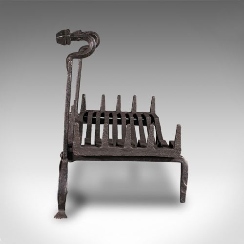 ANTIQUE FIREPLACE SET ENGLISH WROUGHT IRON FIRE BASKET ANDIRONS VICTORIAN - ADDITIONAL PHOTO 4