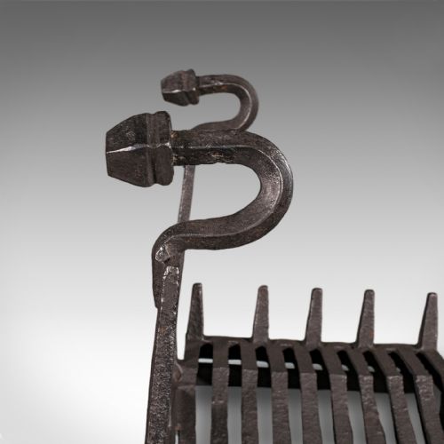 ANTIQUE FIREPLACE SET ENGLISH WROUGHT IRON FIRE BASKET ANDIRONS VICTORIAN - ADDITIONAL PHOTO 5