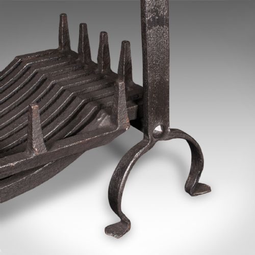ANTIQUE FIREPLACE SET ENGLISH WROUGHT IRON FIRE BASKET ANDIRONS VICTORIAN - ADDITIONAL PHOTO 7