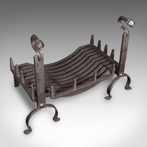 ANTIQUE FIREPLACE SET ENGLISH WROUGHT IRON FIRE BASKET ANDIRONS VICTORIAN - ADDITIONAL PHOTO 8