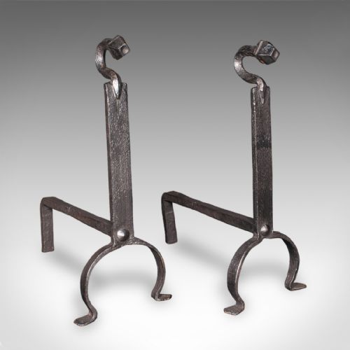ANTIQUE FIREPLACE SET ENGLISH WROUGHT IRON FIRE BASKET ANDIRONS VICTORIAN - ADDITIONAL PHOTO 10