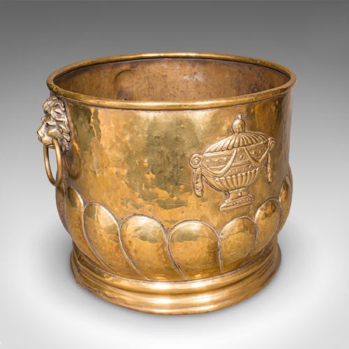 ANTIQUE COAL BUCKET FRENCH BRASS FIRESIDE FUEL BASKET PETRUS RAMUS VICTORIAN - ADDITIONAL PHOTO 1