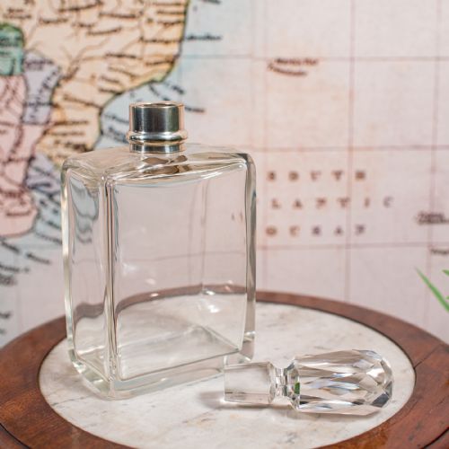 ANTIQUE WHISKEY DECANTER ENGLISH GLASS SCOTCH BOTTLE SILVER COLLAR HALLMARKED - ADDITIONAL PHOTO 1