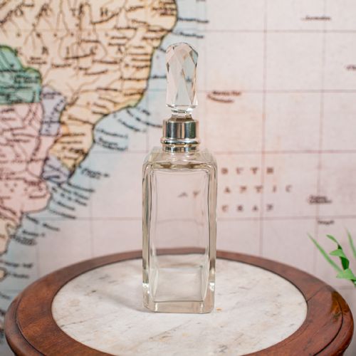 ANTIQUE WHISKEY DECANTER ENGLISH GLASS SCOTCH BOTTLE SILVER COLLAR HALLMARKED - ADDITIONAL PHOTO 2