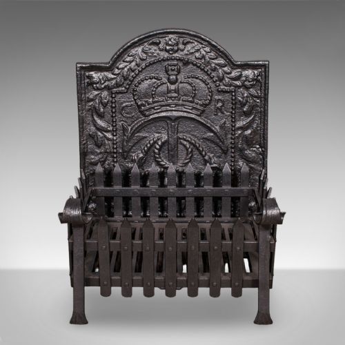 fig 1. Antique Fireplace Hearth Set, English, Cast Iron, Fire Back, Grate, Victorian