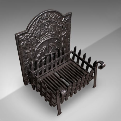 fig 2. Antique Fireplace Hearth Set, English, Cast Iron, Fire Back, Grate, Victorian