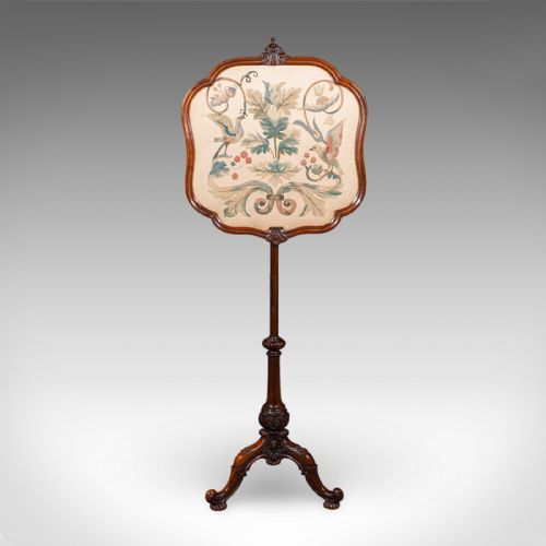 ANTIQUE POLE SCREEN ENGLISH EMBROIDERED FIRE PANEL REFLECTOR EARLY VICTORIAN - ADDITIONAL PHOTO 1